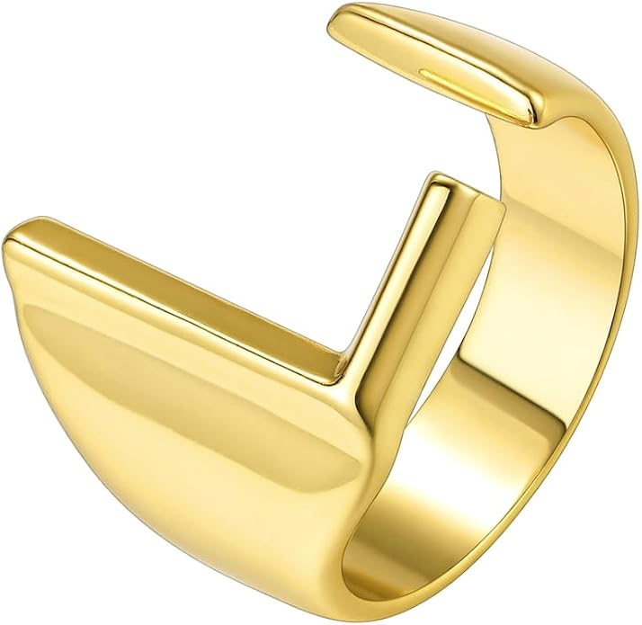 Suplight Nikel Free 18K Gold Plated Letter Rings, Fashion Monogram Jewelry Statement A-Z Wide Name Initial Alphabet Adjustable Open Ring for Women