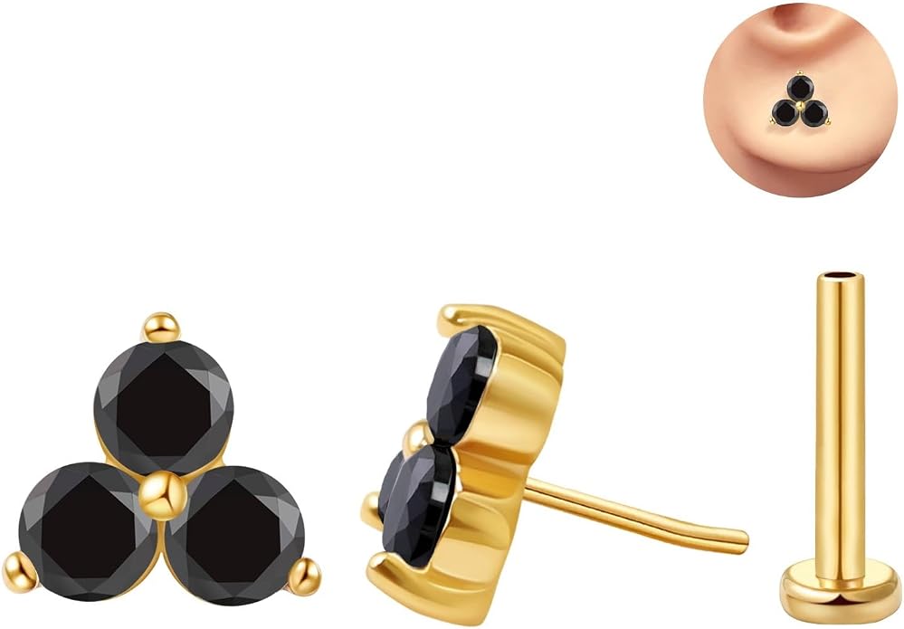 FANSING Cartilage Earring Tragus Stud Trio CZ Stone Flat Back Earring for Helix Conch Threadless Push Pin Labret Stud