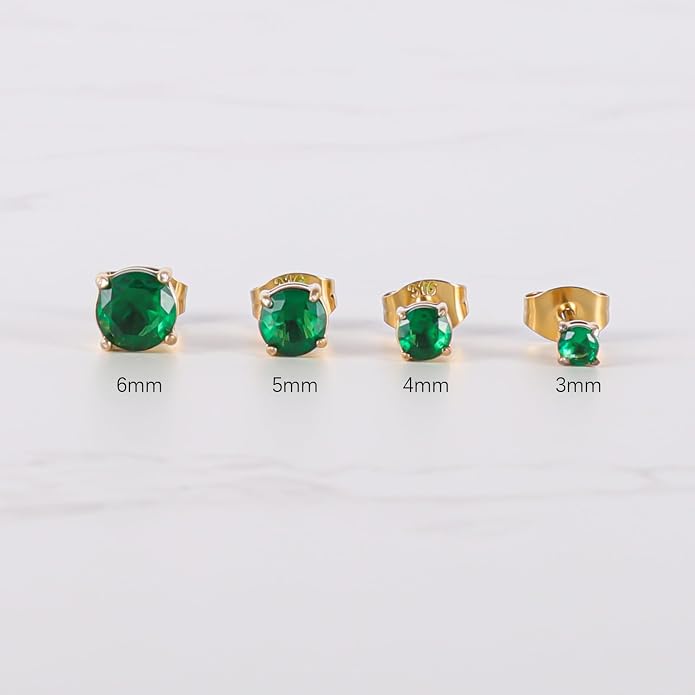 12 Pairs Surgical Stainless Steel Round Birthstone Multi Colored Cubic Zirconia Stud Earrings Set