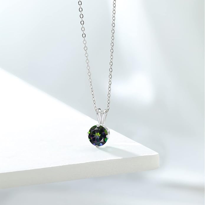 Gem Stone King 7MM Round Gemstone Birthstone Pendant Necklace For Women | 925 Sterling Silver | With 18 Inch Silver Chain | Fine Jewelry Gifts for Women Her Mom Wife