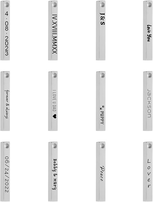 Fathers Day Custom Gifts Personalized 3D Bar Vertical Pendant Necklace - Custom 4 Sided Text Necklace Engraved Cuboid Stick Necklace