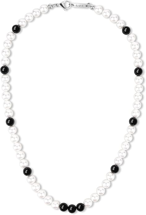 GAVU Men's Pearl Necklace, Pearl Jewelry Crystal Beaded Necklace for Men 20"/22"/24"/26"