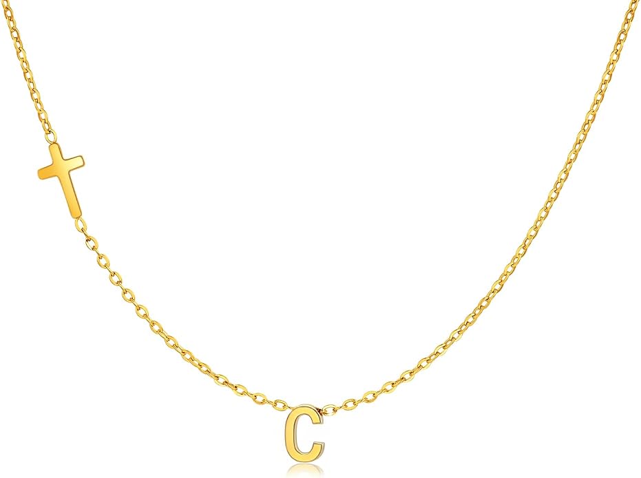 Cross Necklace for Women with Initial, 18K Gold Plated Initial A-Z Pendant| Dainty Cute Cross Necklaces | Trendy Tiny Gold Letter Necklaces Jewelry Gifts for Women