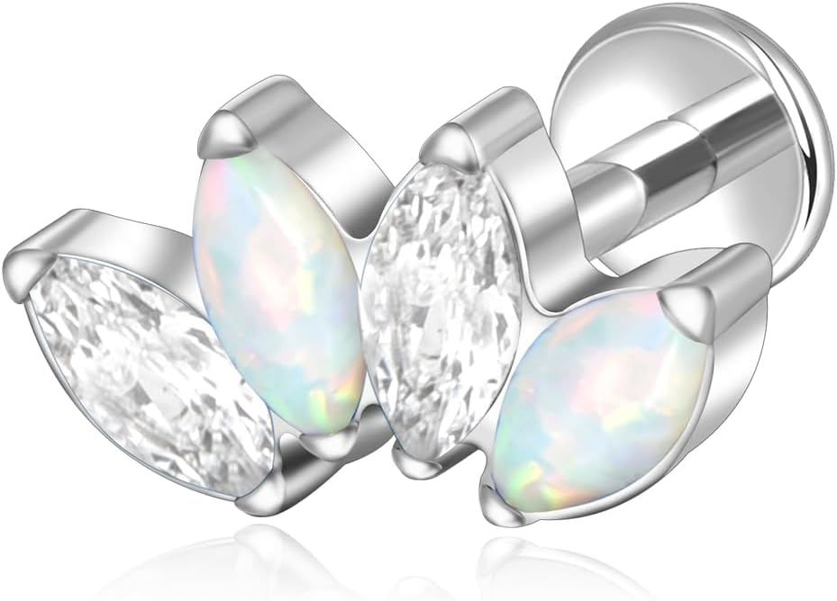 Lantine G23 Titanium Helix Piercing Jewelry Opal 16g Flat Back Stud Earrings Climber Labret Cartilage Tragus Daith Piercing Jewelry