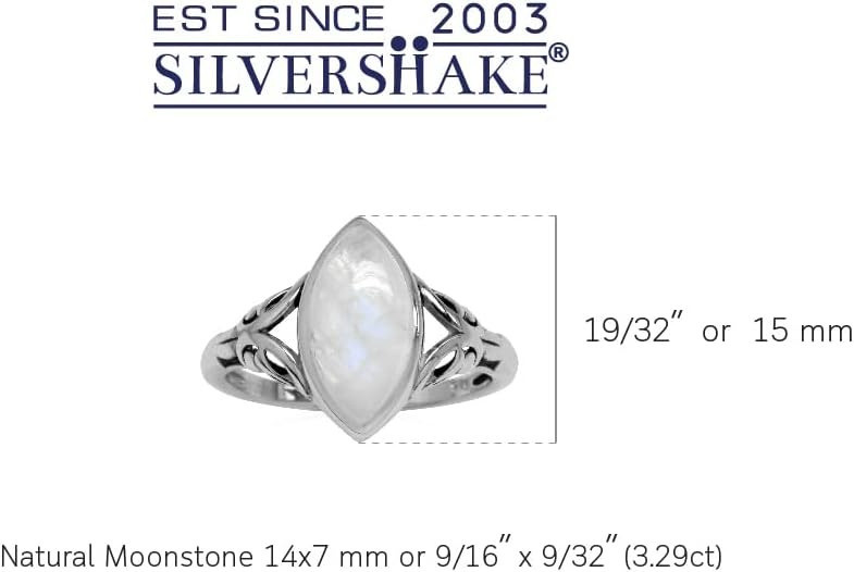 Silvershake 14X7mm Natural Marquise Shape Moonstone 925 Sterling Silver Filigree Statement Ring