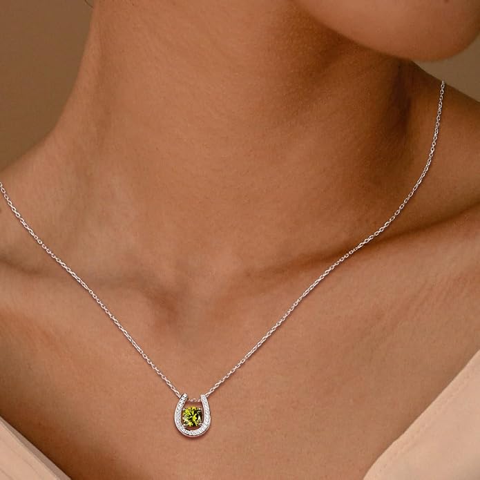925 Sterling Silver Horseshoe Necklace for Women Round Gemstone Birthstone Necklace Sapphire/Emerald/Ruby/CZ Horse Shoe Pendant Necklaces Jewelry Gift