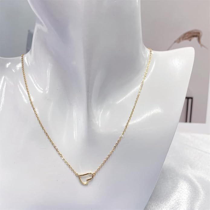 NewZenro Cute Open Heart 925 Sterling Silver Choker Necklace for Women Minimalist 14k Gold/Silver Plated Tiny Hollow Heart Love Necklaces Adjustabel Chain Fashion Jewelry Gifts 17.7"