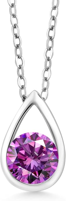 Gem Stone King Teardrop Pendant Necklace For Women | 5MM Round Gemstone Birthstone | 925 Sterling Silver | With 18 Inch Silver Chain | Fine Jewelry Gift for Her Mom Women Wife