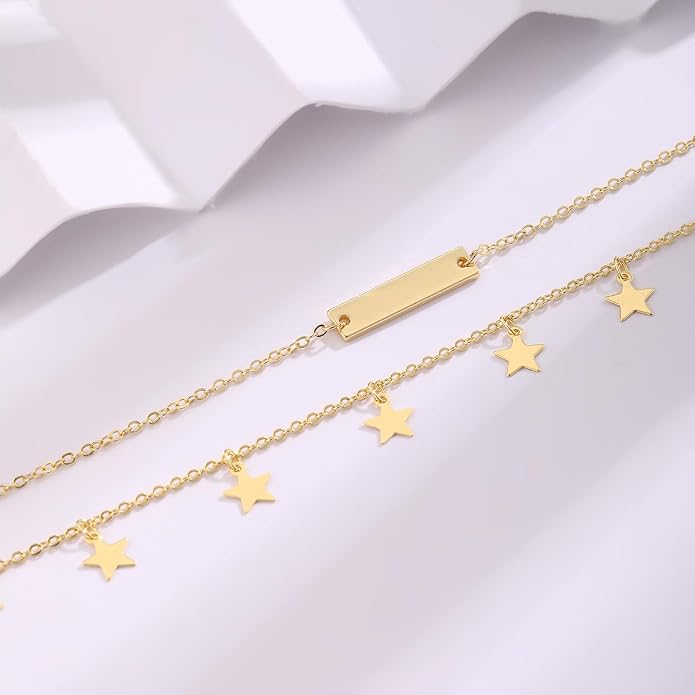 ASCOMY Anklets for Women 14K Gold/Silver Ankle Bracelets Dainty Cute Star Cubic Zirconia Devil's Eye Infinity Charm Pearl Satellite Sparkling Chain Summer Beach Foot Bracelet Jewelry Gifts for Her