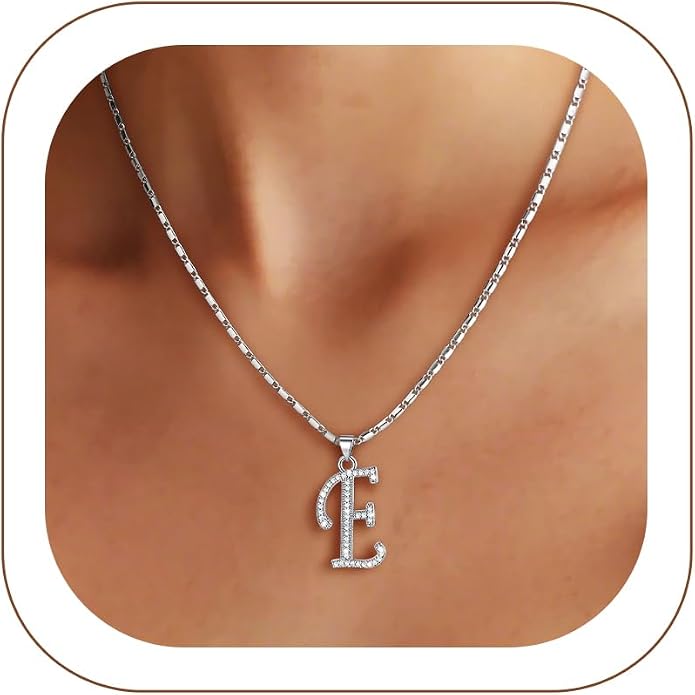 U7 Initial Necklace for Women, Gold/Platinum Plated CZ Crystal Letter A-Z Pendant Necklace, Shiny 20 Inch Name Chain Dainty Personalized Jewelry for Men Mom Wife Friend