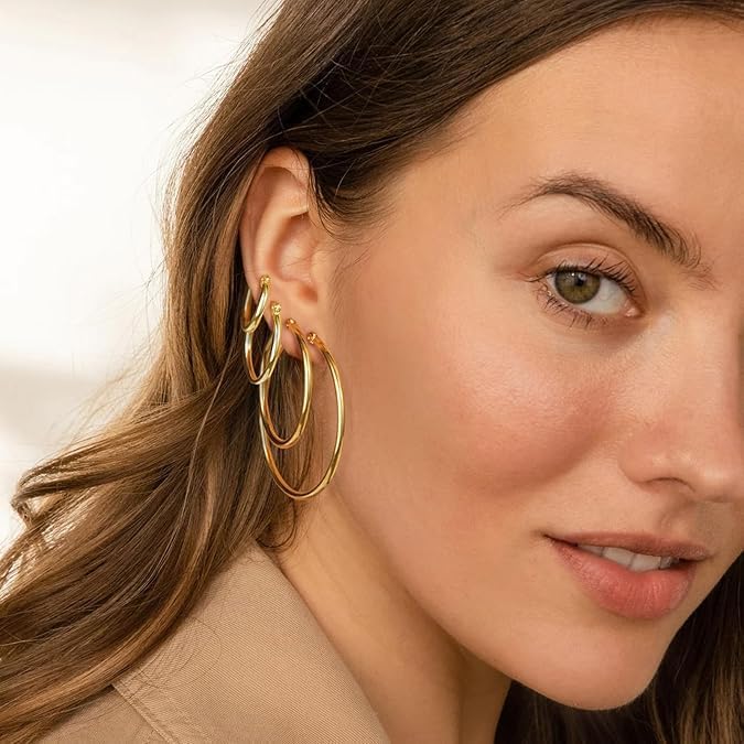 14K Gold Hoop Earrings for Women Trendy Gold Earrings Polished Chunky Hoop Earring Classic Dainty Earring for Women