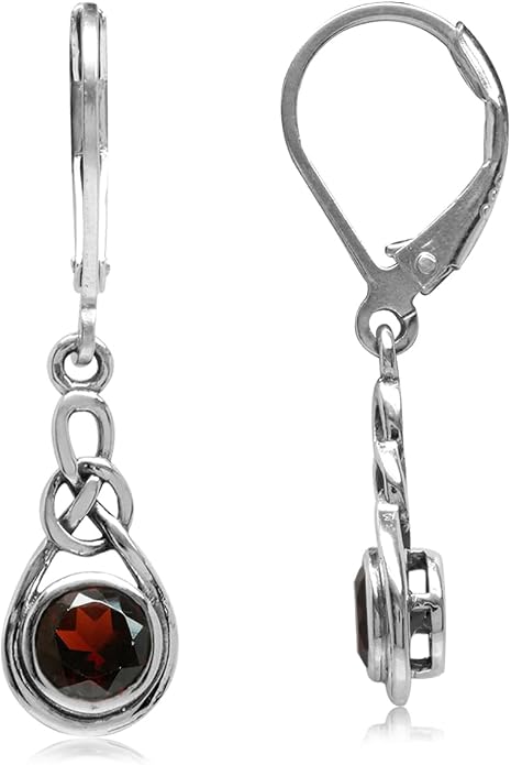 Silvershake Genuine Gemstone Irish Celtic Knot Drop Dangle Earrings