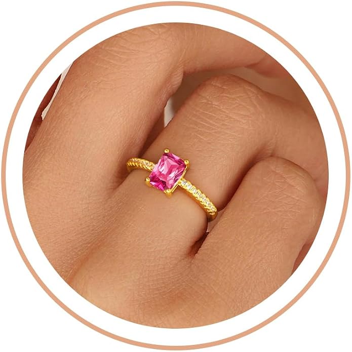 Honsny Gold Birthstone Rings for Women Non Tarnish 14K Gold Plated Emerald Engagement Promise Rings CZ Stackable Dainty Gemstone Pinky Eternity Band Ring Jewelry Birthday Graduation Gifts