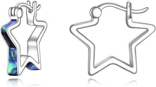 Sterling Silver Hoop Earrings Small Hoop Sun/Leaf/Triangle Huggie Earrings for Women Hypoallergenic