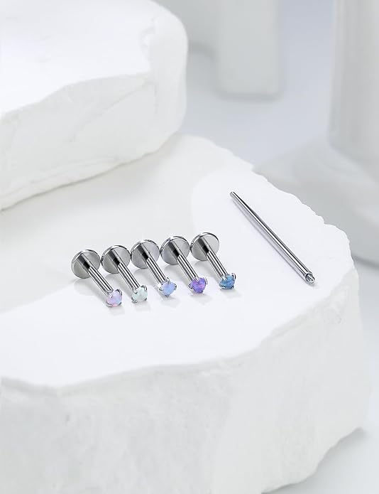 20G 18G 16G Astm F136 Titanium Internal Thread Flat Back Earrings Nose Studs Tragus Helix Conch Cartilage Lobe Earrings Medusa Labret Snake Bite Monroe Lip Ring Piercing Jewelry For Women Men