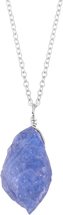 Raw Gemstone Dainty Pendant Necklace for Women, Trendy Healing Chakra Crystal, Birthstone Handmade 925 Sterling Silver Adjustable 18 inch Chain Jewelry, Birthday Gifts
