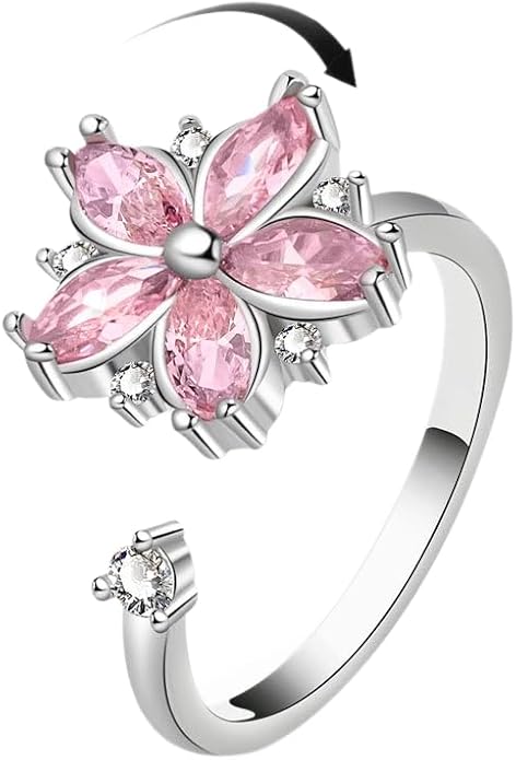 Fidget Ring Anxiety Spinner Ring Open Adjustable Sunflower Star Moon Windmill Butterfly Rings Daisy Stress Relieving Fidget Women Cubic Zirconia Anti Stress Mood Rotate Inspirations Jewelry