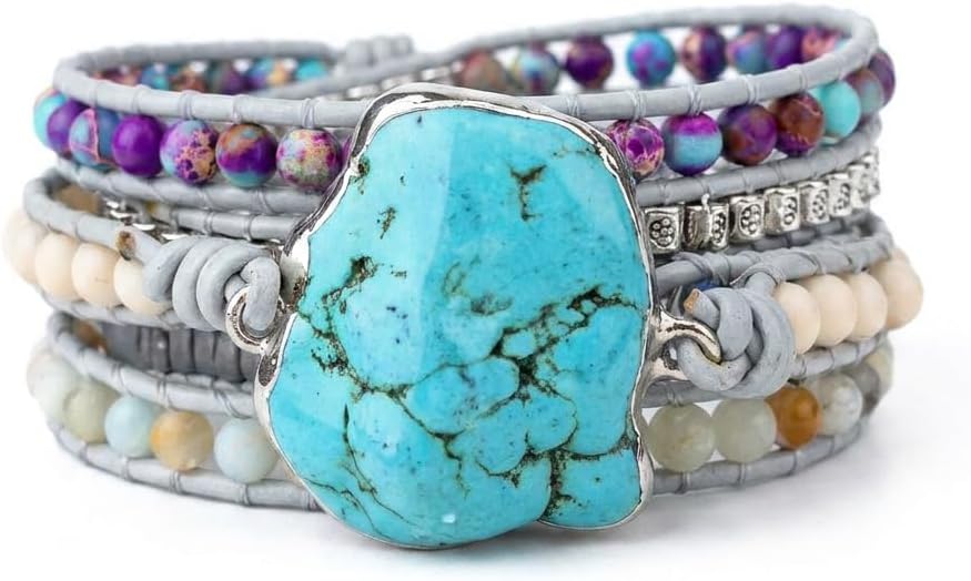 YGLINE Boho Handmade Wrap Leather Tube Crystal Stone Bracelet for Women