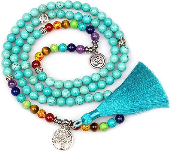 108 Mala Beads Necklace 7 Chakra Tree of Life Pendant Prayer Buddha Bracelets Healing Stone Yoga Men Women Jewelry
