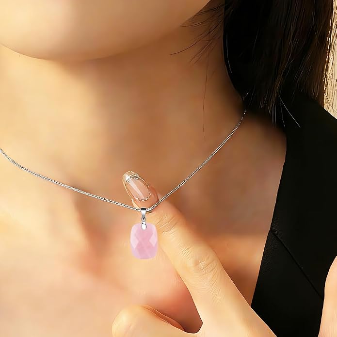 iSTONE 925 Sterling Silver Natural Crytral for Womens Pendant Necklace, Gemstone Birthstone with 17.8" Silver Chain Ladies