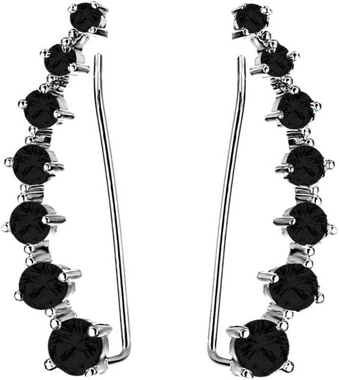 Reffeer Solid 925 Sterling Silver 7 Crystals Cuff Earrings Climber for Women Crawler Earrings Wraps