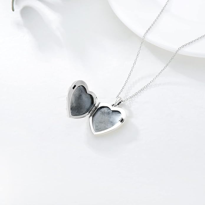 SOULMEET Personalized Silver Locket Necklace That Holds Pictures Photo Keep Someone Near to You, Memorial Custom Lockets Necklaces Letters Engraving for His Her