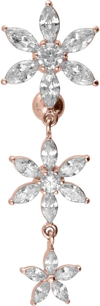 PIERCINGLINE Belly Button Piercing 3 CRYSTAL FLOWERS surgical steel, skin-safe