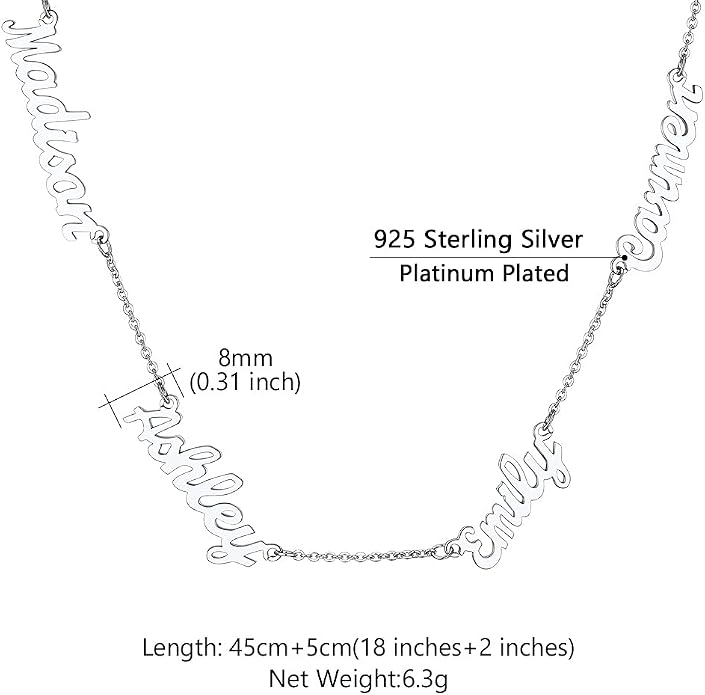 Custom4U Custom Name Necklace for Women, Personalized 1-5 Name Necklace, Sterling Silver/Stainless Steel 14K Gold Plated Nameplate Necklaces, Gift for Mom Wife Anniversary Birthday with Box