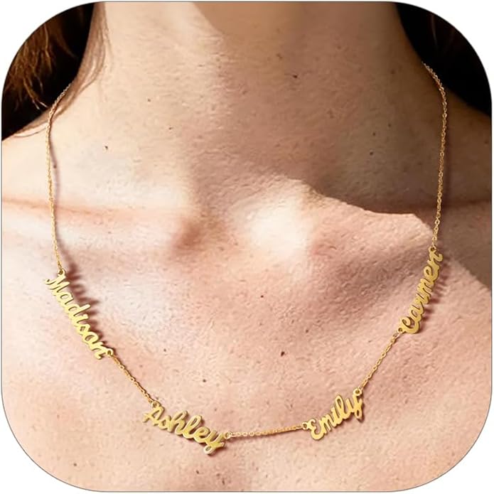 Custom4U Custom Name Necklace for Women, Personalized 1-5 Name Necklace, Sterling Silver/Stainless Steel 14K Gold Plated Nameplate Necklaces, Gift for Mom Wife Anniversary Birthday with Box