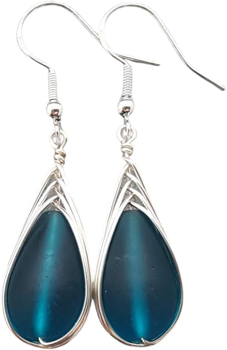 Handmade Sea Glass Earrings, Hawaiian Jewelry, Wire Braided Earrings Teardrop Earrings, Beach Jewelry Sea Glass Jewelry For Women Birthday Gift