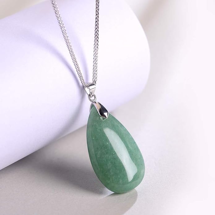 iSTONE 925 Sterling Silver Natural Crytral for Womens Pendant Necklace, Gemstone Birthstone with 17.8" Silver Chain Ladies