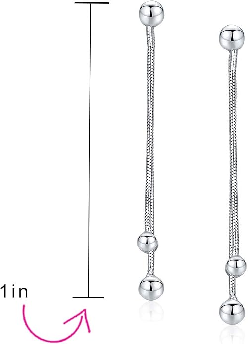 Bling Jewelry Minimalist Geometric Tassel Fringe Linear Chain Ball Dangle Earrings For Women For Teen .925 Sterling Silver