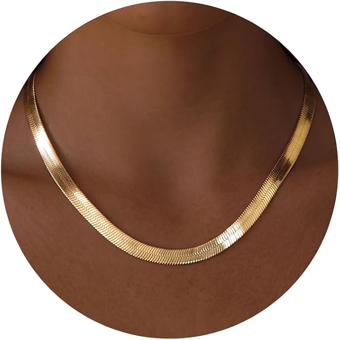 DEARMAY 14K Gold Plated Herringbone Necklaces for Women, Dainty Gold Snake Choker Chain Non Tarnish Trendy Simple Thin & Chunky Options Neckalce 1.5/3/5/6/8mm Chain Jewelry for Gifts