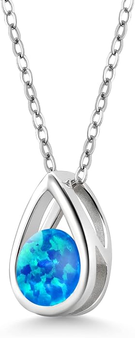 Gem Stone King Teardrop Pendant Necklace For Women | 5MM Round Gemstone Birthstone | 925 Sterling Silver | With 18 Inch Silver Chain | Fine Jewelry Gift for Her Mom Women Wife