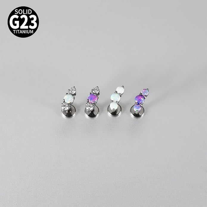 2PCS G23 Titanium Fire Opal CZ Labret Stud Piercing Cartilage Helix Tragus Climber Earrings for Men Women Lip Monroe Body Piercing Jewelry