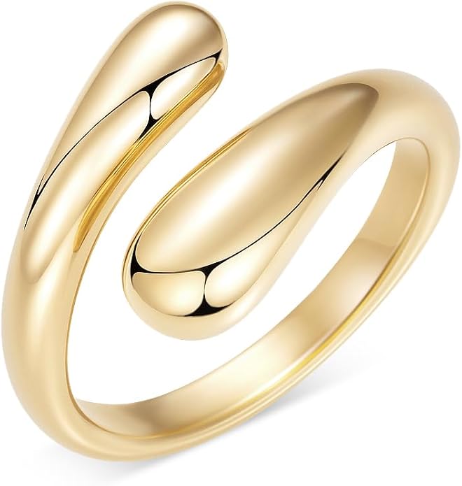 Non Tarnish Gold Chunky Rings for Women, 14K Gold Plated Statement Dome Rings Stacking Silver, Adjustable Mens Eternity Wedding Band Mixed Metal Jewelry Size 3-13
