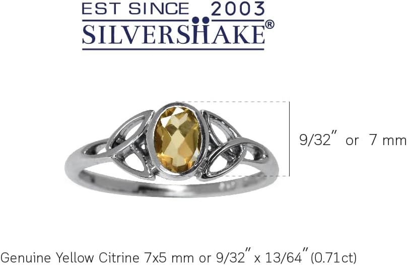 Silvershake 7x5MM Oval Shape Birthstone Gemstone White Gold Plated or 18K Yellow Gold Plated 925 Sterling Silver Triquetra Trinity Celtic Knot Solitaire Ring Jewelry for Women