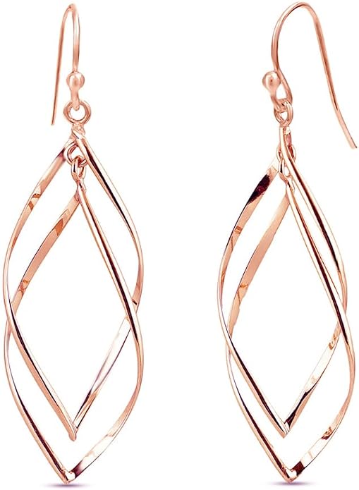 Charmsy 925 Sterling Silver Double Twisted Infinity Dangle Earrings for Women | Linear Marquise Large Loops Classic Infinity Drop Dangle Earrings