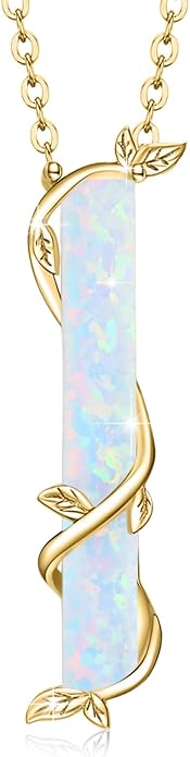 Bar Opal Leaf Necklace For Women S925 Sterling Silver White Opal Pendant with Leaf Charm Bar Pendant Jewelry Gift For Mom Daughter Wife