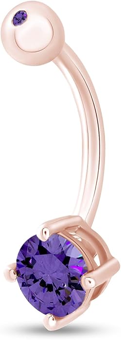 AFFY Round Shape Body Piercing Curved Barbells, Floating Navel Belly Piercing Button Premium Surgical Steel Ring in 14K Gold Over Sterling Silver
