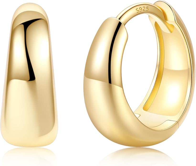 Silvora 14K Gold Plated Chunky Hoop Earrings for Women, Small Thick Huggie Hoops with 925 Sterling Silver Post, Hypoallergenic Lightweight Hoop Earrings, 8/10/12/14mm