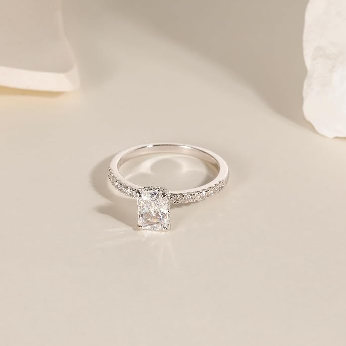 EAMTI 1/2/3/4CT 925 Sterling Silver Engagement Rings Radiant Cut Solitaire Cubic Zirconia CZ Wedding Promise Rings for Her Wedding Bands for Women Size 3-11