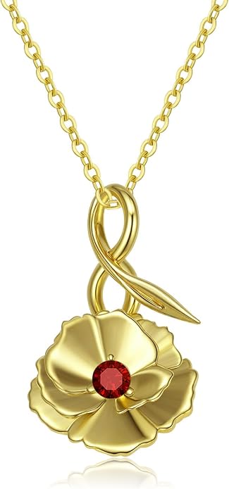 Birth Flower Birthstone Necklace for Women: Solid 925 Sterling Silver 14K Gold Plated Hypoallergenic Non-tarnish, Birth Month Flower Necklace Personalized Birthday Gifts for Wife Girlfriend Daughter