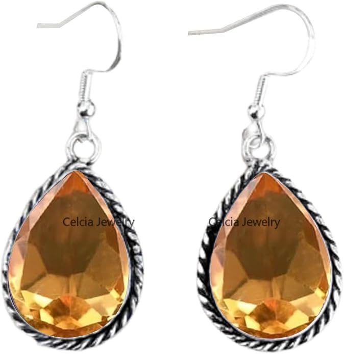 Pure 925 Sterling Silver Dangle Drop Earrings for Women, Pear Gemstone Handcrafted Earrings for Women & Girl ('Amethyst)