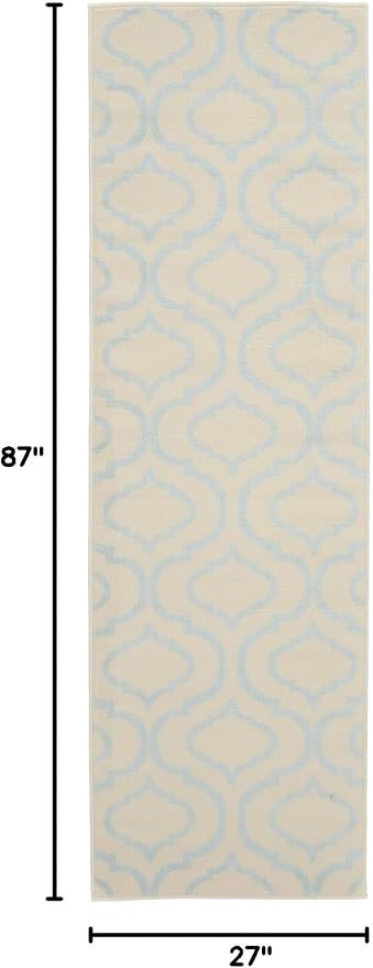 Nourison Home Jubilant Trellis Ivory/Blue 2'3" x 7'3" Area -Rug, Easy -Cleaning, Non Shedding, Bed Room, Living Room, Dining Room, Kitchen (2x7) )