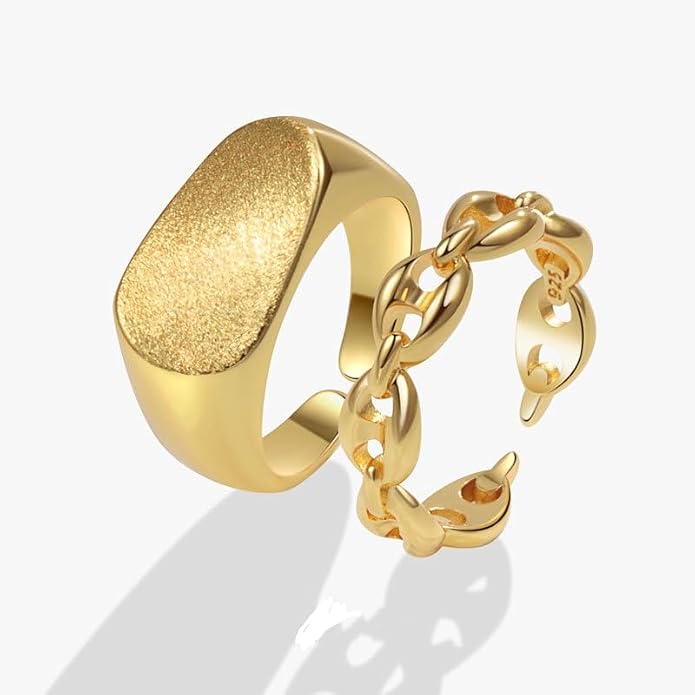 YBMYCM 3-10Pcs Dome Rings Set Chunky Gold Ring for Women Men 14k Gold Plated Thick Adjustable Statement Ring Gold/Silver