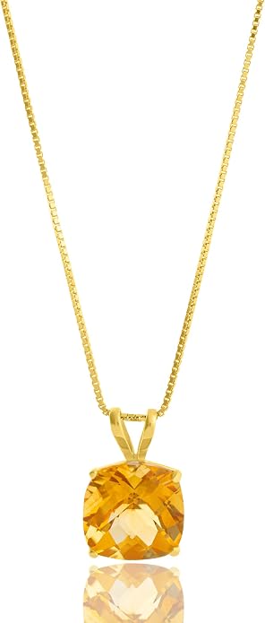MAX + STONE Cushion Cut Gemstone Necklace | 8mm Solitaire Birthstone Necklace for Women | Gemstone Pendant Necklaces with 18 inch Box Chain