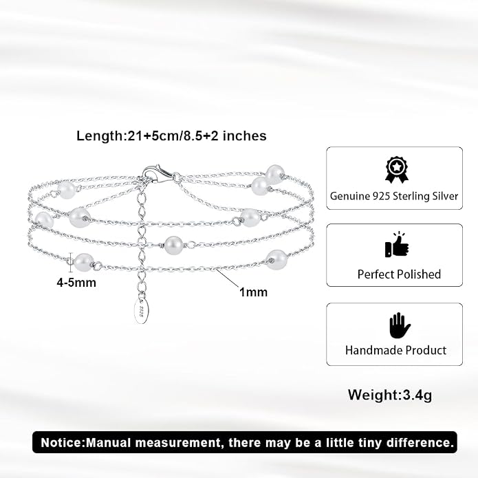 925 Sterling Silver Chain Anklets Bracelet For Women Adjustable Anklet Bracelet With Rhodium Plating For Long-Lasting Shine Silver Anklets For Women Jewelry Gift for Women