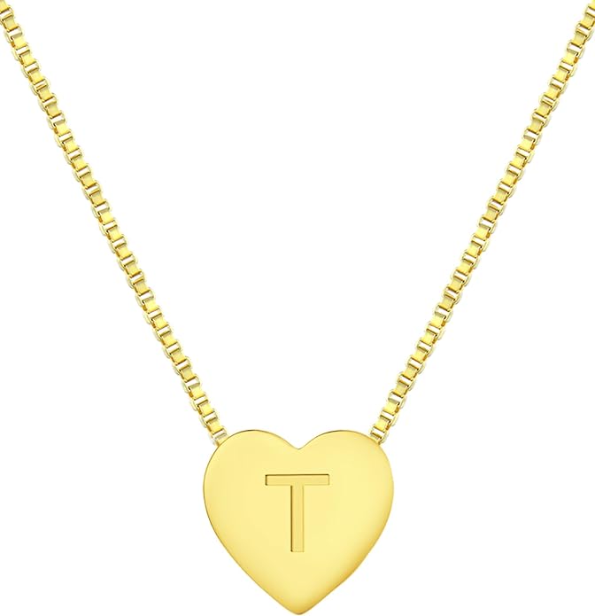 YL Initial Necklace 925 Sterling Silver Heart Letter Pendant A-Z Alphabet Cubic Zirconia Jewelry for Women