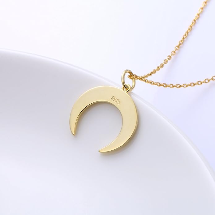 DAOCHONG S925 Sterling Silver Crescent Phases Moon Pendant Necklace for Women Jewelry